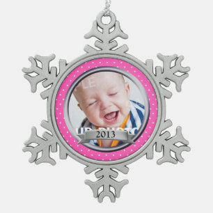 Pink Polka Dot Family Foto Schneeflocken Zinn-Ornament