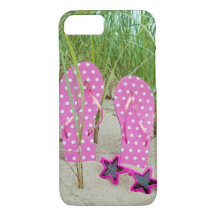 Pink polka dot flip flops with sunglasses Case-Mate iPhone hülle