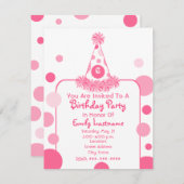 Pink Polka Dot Geburtstagsparty Hut Einladung (Vorne/Hinten)