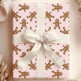 Pink Polka Dot Gingerbread Mann Weihnachten Geschenkpapier