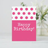 Pink Polka Dot Happy Birthday Dankeschön Karte (Stehend Vorderseite)