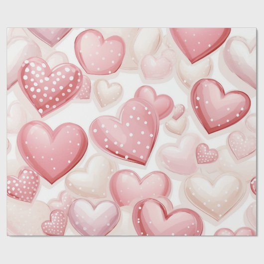 Pink Polka Dot Hearts Geschenkpapier (Flach)