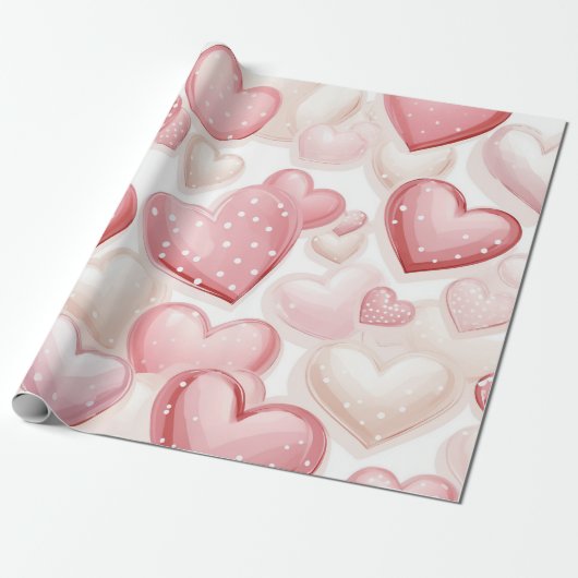 Pink Polka Dot Hearts Geschenkpapier (Ungerollt)