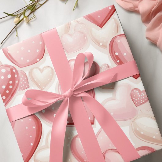 Pink Polka Dot Hearts Geschenkpapier