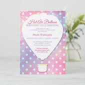 Pink Polka Dot Heißluftballon Geburtstagseinladung Einladung (Stehend Vorderseite)