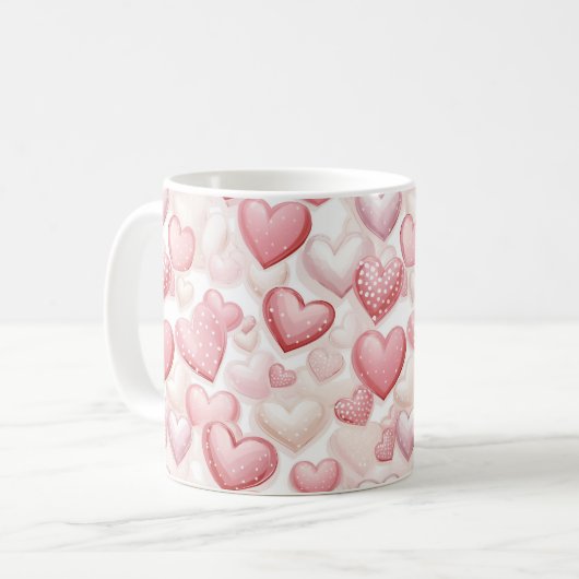 Pink Polka Dot Herzmuster Kaffeetasse (Vorderseite Links)