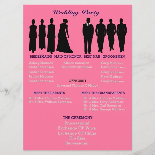 Pink Polka Dot Hochzeitsfeier Programm (Rückseite)