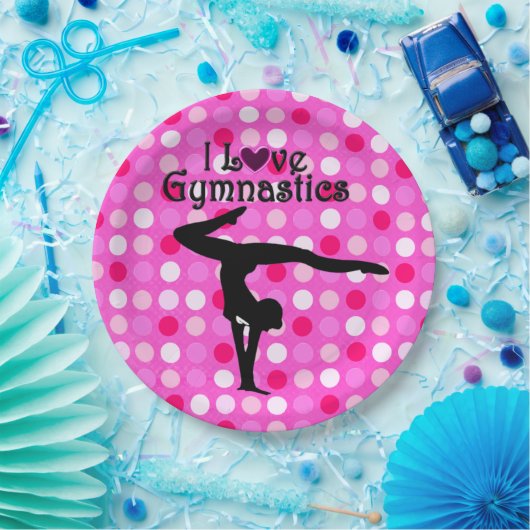 PINK POLKA DOT I LIEBE GYMNASTICS PAPIERTELLER (Party)