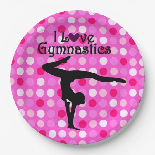 PINK POLKA DOT I LIEBE GYMNASTICS PAPIERTELLER (Vorderseite)