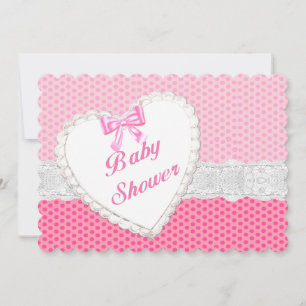 Pink Polka Dot Lace Heart Baby Dusche Einladung