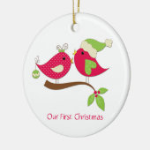 Pink Polka Dot Love Birds on Holly Keramik Ornament (Links)