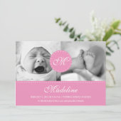 Pink Polka Dot mit Monogram Birth Ankündigung (Stehend Vorderseite)
