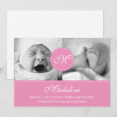 Pink Polka Dot mit Monogram Birth Ankündigung (Vorne/Hinten)