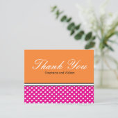 Pink Polka Dot mit Orange Wedding Danke Karte (Stehend Vorderseite)