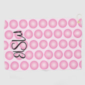 Pink Polka Dot Modernes Script Monogram Golf Towel Golfhandtuch (Horizontal)
