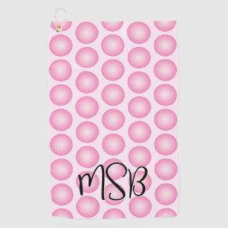 Pink Polka Dot Modernes Script Monogram Golf Towel Golfhandtuch