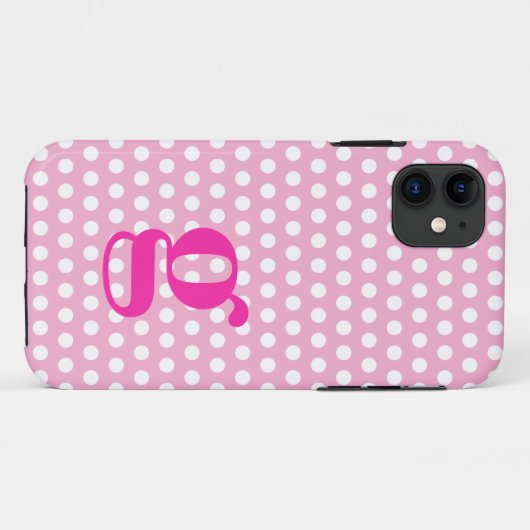 Pink Polka Dot Monogram iPhone Case (Rückseite (Horizontal))