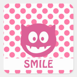 Pink Polka Dot Monster SMILE Quadratischer Aufkleber