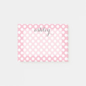 Pink Polka Dot Muster mit grauem Skriptnamen Post-it Klebezettel (Vorderseite)