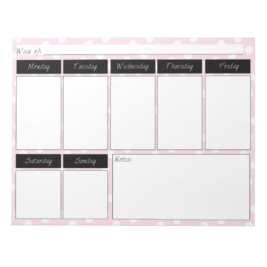 Pink Polka Dot Muster Wochenkalender Notepad Notizblock (Vorderseite)