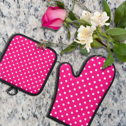 Pink Polka Dot Ofenhandschuh & Topflappen-Set