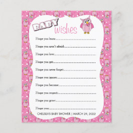 Pink Polka Dot Owl Baby Dusche Thema Babys wünscht Flyer