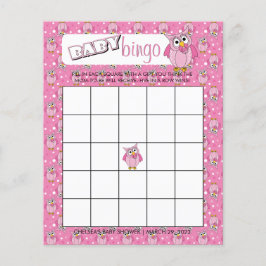 Pink Polka Dot Owl Baby Dusche Thema Bingo Spiel Flyer