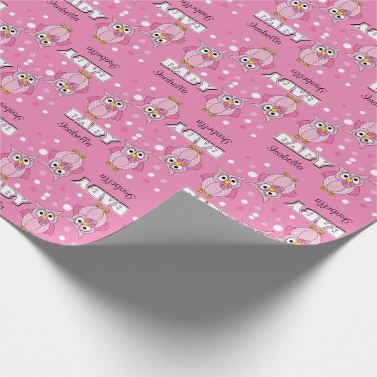 Pink Polka Dot Owl Baby Dusche Thema Geschenkpapier (Ecke)