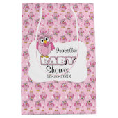 Pink Polka Dot Owl Baby Dusche Thema Mittlere Geschenktüte (Vorderseite)
