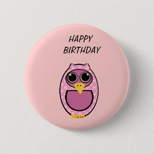 PINK POLKA DOT OWL BUTTON
