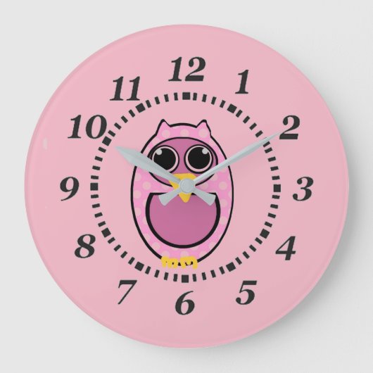 PINK POLKA DOT OWL GROßE WANDUHR (Vorderseite)