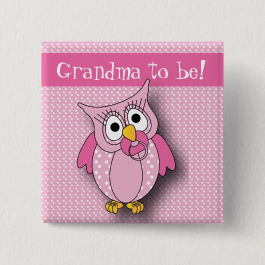 Pink Polka Dot Owl | Thema Babydusche Button (Vorderseite)
