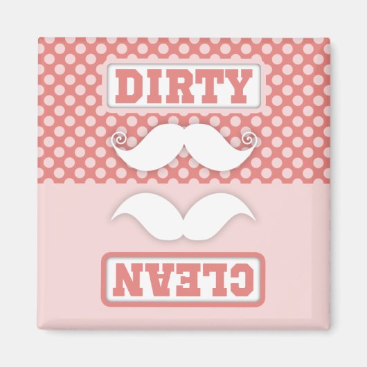 Pink Polka Dot Pattern Mustache Clean Dirty Magnet (Vorne)