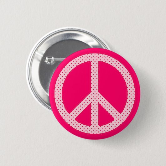 Pink Polka Dot Peace Button (Vorne & Hinten)