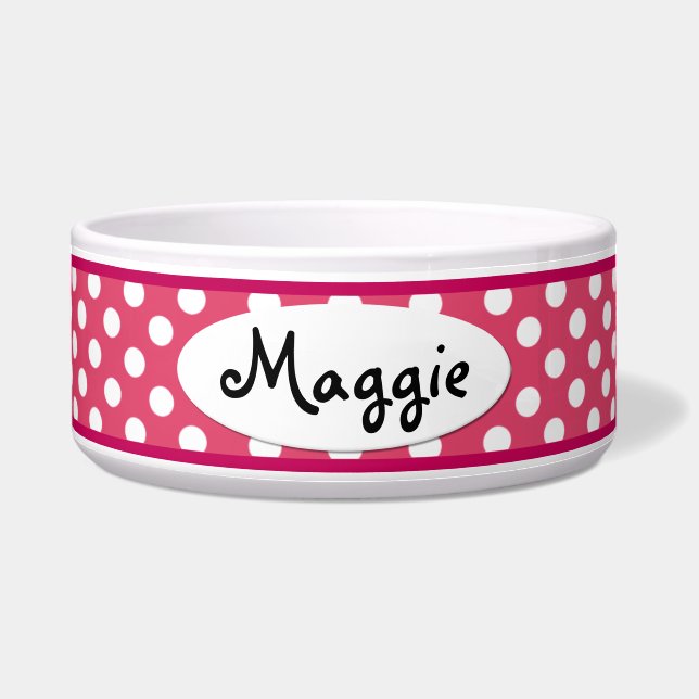 Pink Polka Dot Personalisierte Keramik Dog Bowl Napf (Vorderseite)