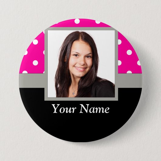 Pink Polka dot photo Vorlage Button (Vorderseite)
