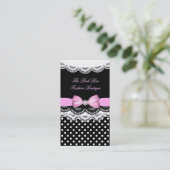 Pink Polka Dot Pink Black Lace White Diamond Bow Visitenkarte (Stehend Vorderseite)