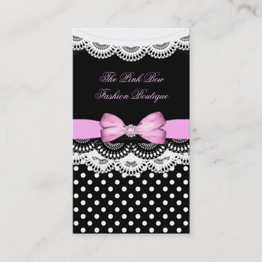 Pink Polka Dot Pink Black Lace White Diamond Bow Visitenkarte (Vorderseite)