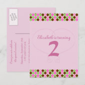 Pink Polka dot Postcard Geburtstagsparty Einladung (Vorne/Hinten)