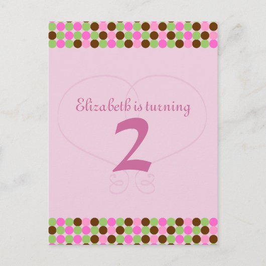 Pink Polka dot Postcard Geburtstagsparty Einladung (Vorderseite)
