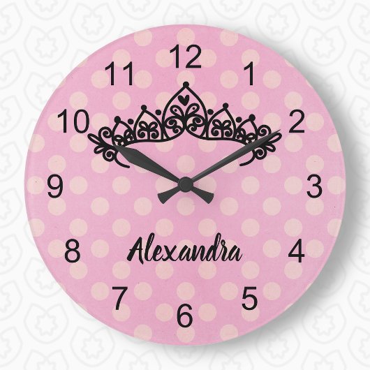 Pink Polka Dot Princess Tiara Wall Clock Große Wanduhr