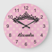 Pink Polka Dot Princess Tiara Wall Clock Große Wanduhr (Vorderseite)