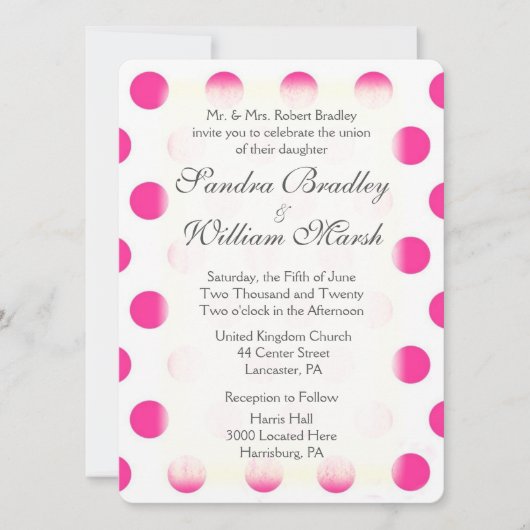 Pink Polka Dot Print Wedding Einladung (Vorderseite)