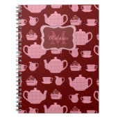 Pink Polka Dot Tea Set auf Burgund Personalisiert Notizblock (Vorderseite)