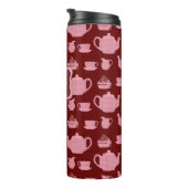 Pink Polka Dot Tea Set auf Burgund Personalisiert Thermosbecher (Nach rechts gedreht)