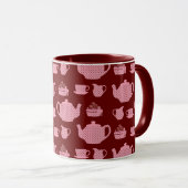 Pink Polka Dot Tea Set auf Burgund Tasse (VorderseiteRechts)