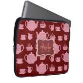 Pink Polka Dot Tea Set Burgund Personalisiert Laptopschutzhülle (Vorne Rechts)