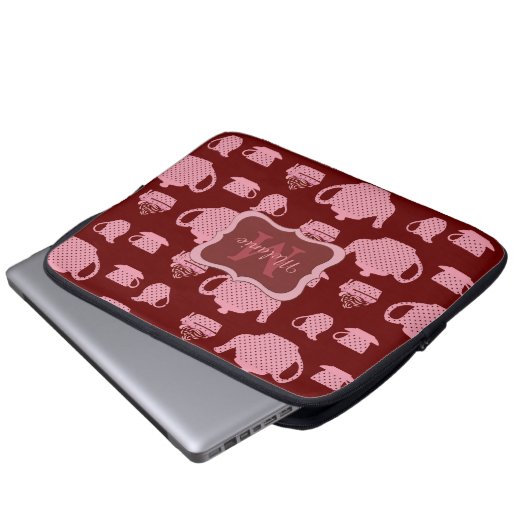 Pink Polka Dot Tea Set Burgund Personalisiert Laptopschutzhülle (Vorne Knopf)