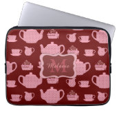 Pink Polka Dot Tea Set Burgund Personalisiert Laptopschutzhülle (Vorderseite)