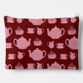 Pink Polka Dot Tea Set Burgund Personalisiert Zubehörtasche (Rückseite)